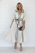 Polka Dot Scallop Trim Button Down Midi Dress - Che Cose Belle