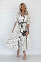 Polka Dot Scallop Trim Button Down Midi Dress - Che Cose Belle