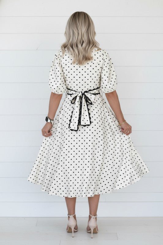 Polka Dot Scallop Trim Button Down Midi Dress - Che Cose Belle
