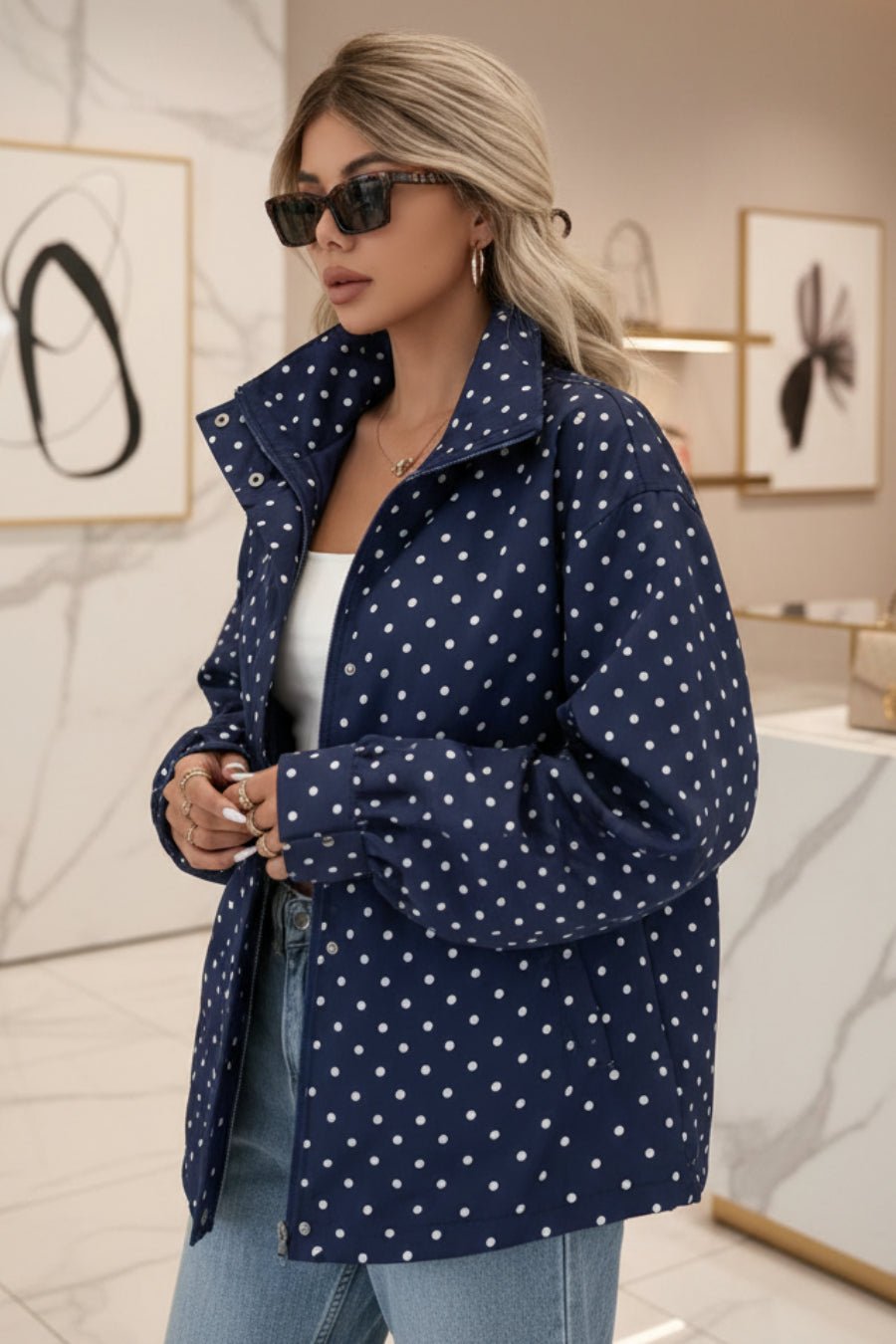 Polka Dot Zip-Up Jacket – Relaxed Fit - Che Cose Belle