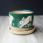 Rabbits Plant Pot, Farmhouse Style Planter with drainage + saucer
