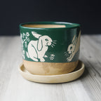 Rabbits Plant Pot, Farmhouse Style Planter with drainage + saucer