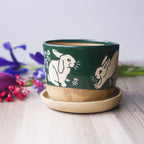 Rabbits Plant Pot, Farmhouse Style Planter with drainage + saucer