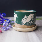 Rabbits Plant Pot, Farmhouse Style Planter with drainage + saucer