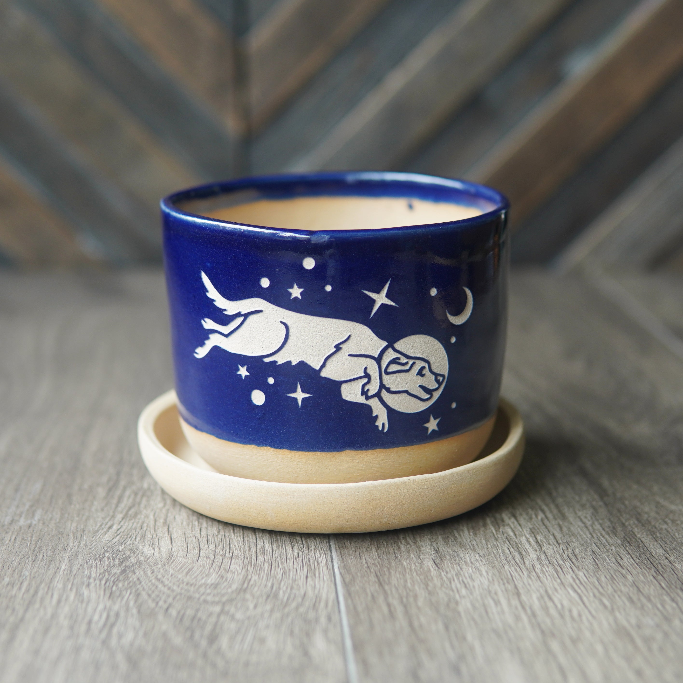 Space Dog Farmhouse Planter with Saucer