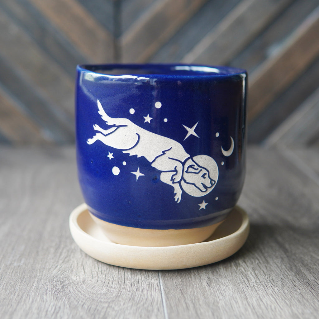 Space Dog Farmhouse Planter with Saucer
