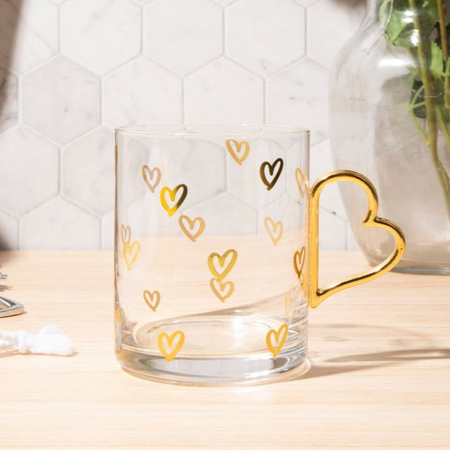 Gold Heart Glass Coffee Mug