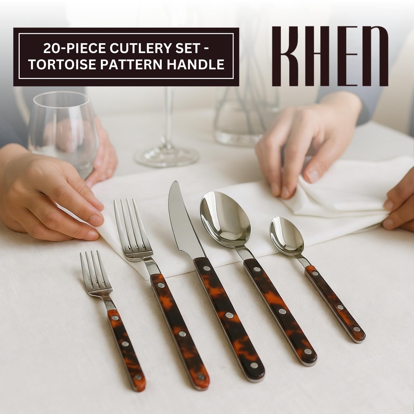 Premium Stainless Steel Flatware Set, 20 Piece Tortoise - Che Cose Belle