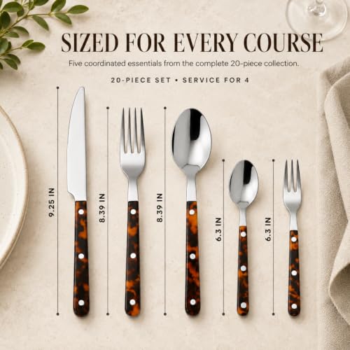 Premium Stainless Steel Flatware Set, 20 Piece Tortoise - Che Cose Belle