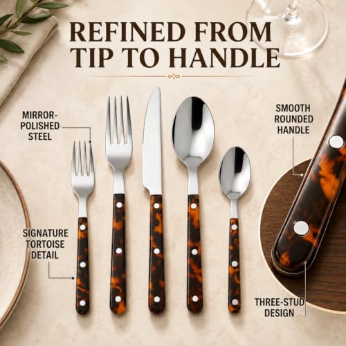 Premium Stainless Steel Flatware Set, 20 Piece Tortoise - Che Cose Belle