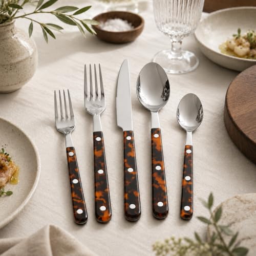 Premium Stainless Steel Flatware Set, 20 Piece Tortoise - Che Cose Belle