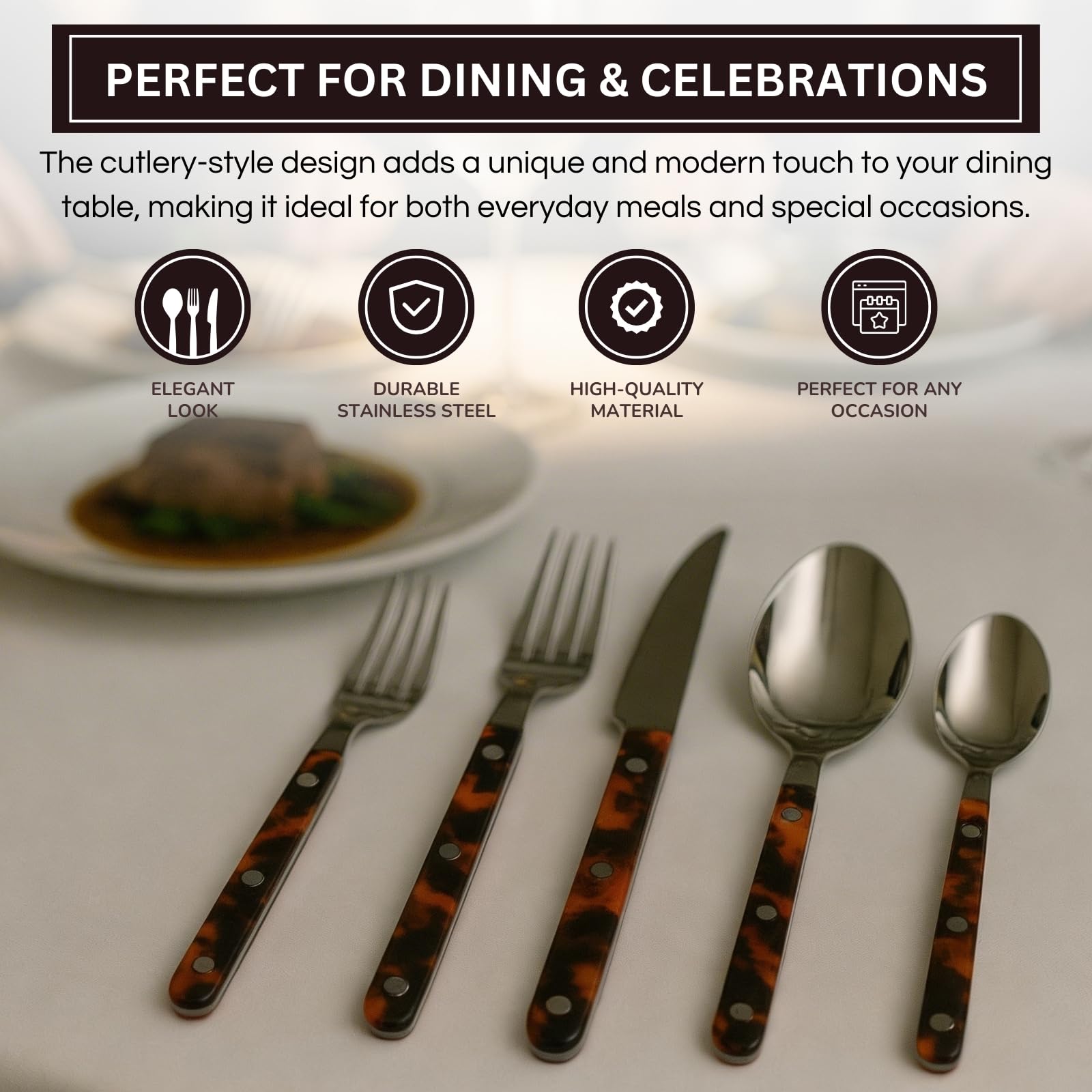 Premium Stainless Steel Flatware Set, 20 Piece Tortoise - Che Cose Belle