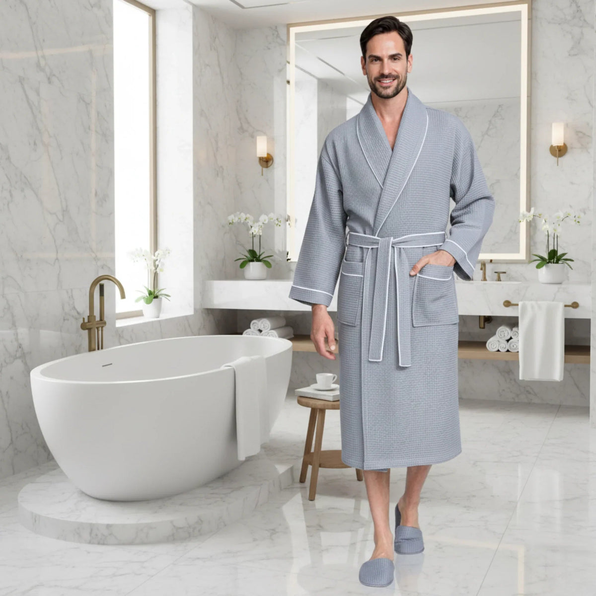 Premium Waffle Piping Robe for Men - Che Cose Belle