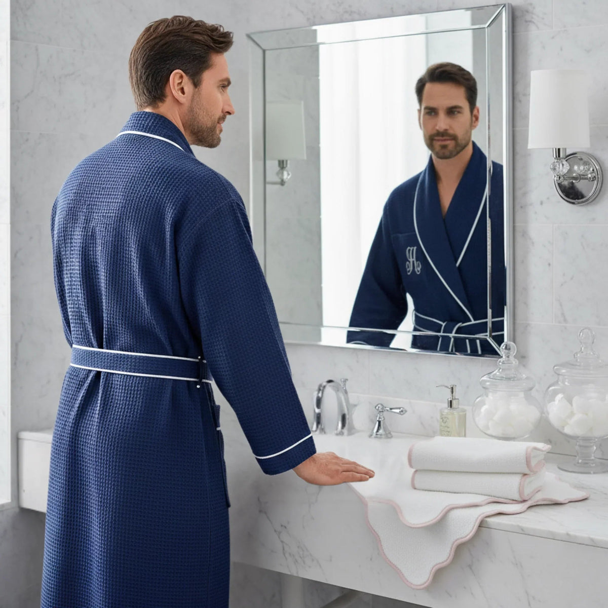 Premium Waffle Piping Robe for Men - Che Cose Belle
