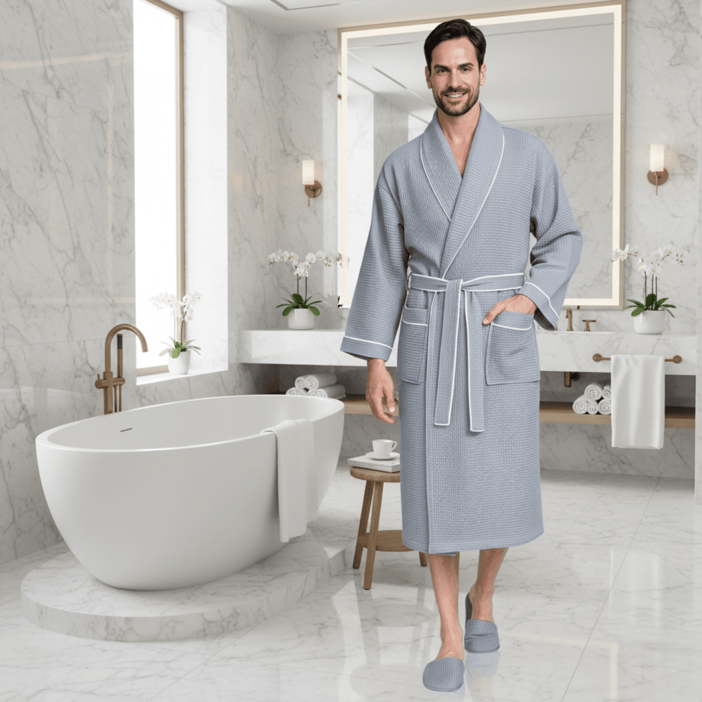 Premium Waffle Piping Robe for Men - Che Cose Belle