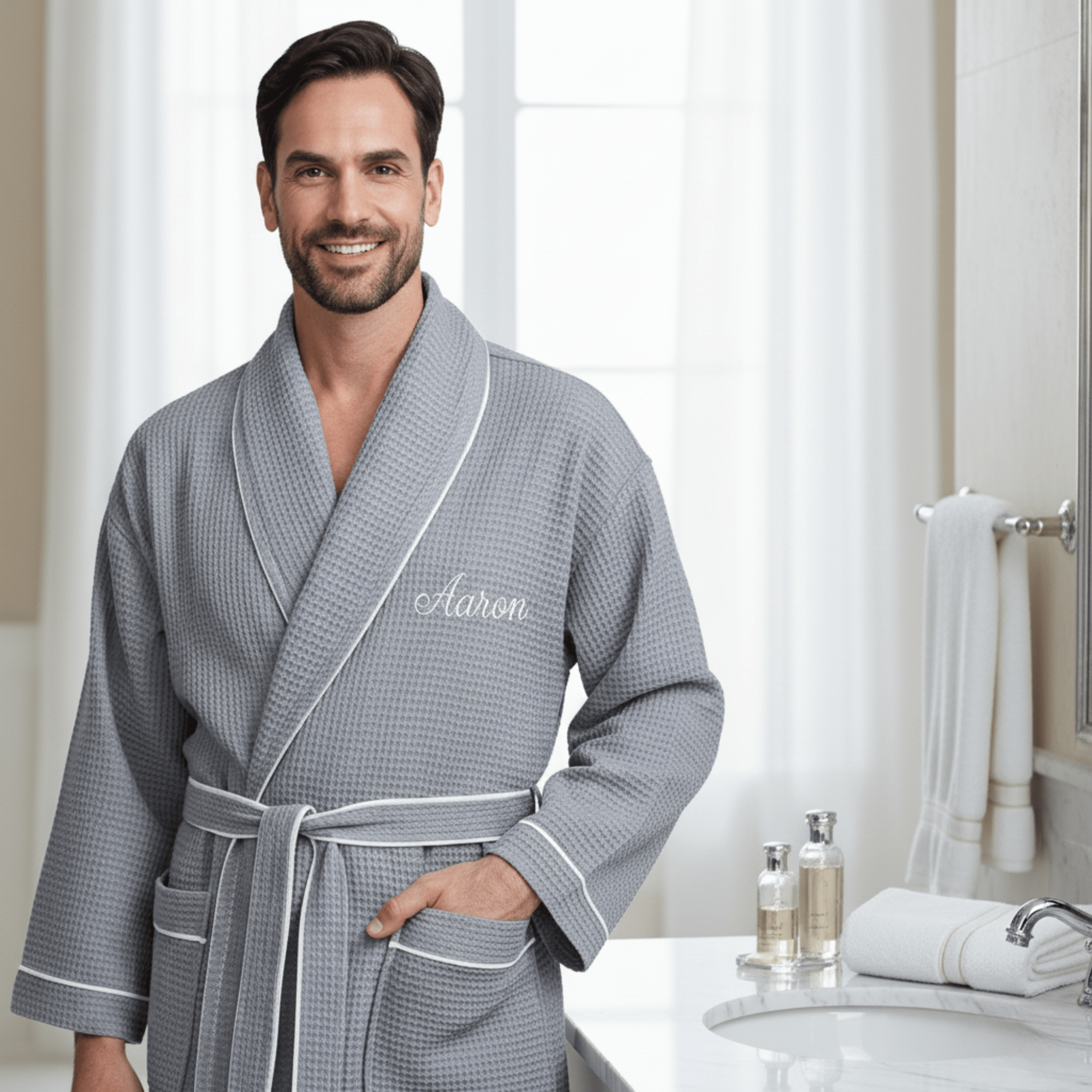 Premium Waffle Piping Robe for Men - Che Cose Belle