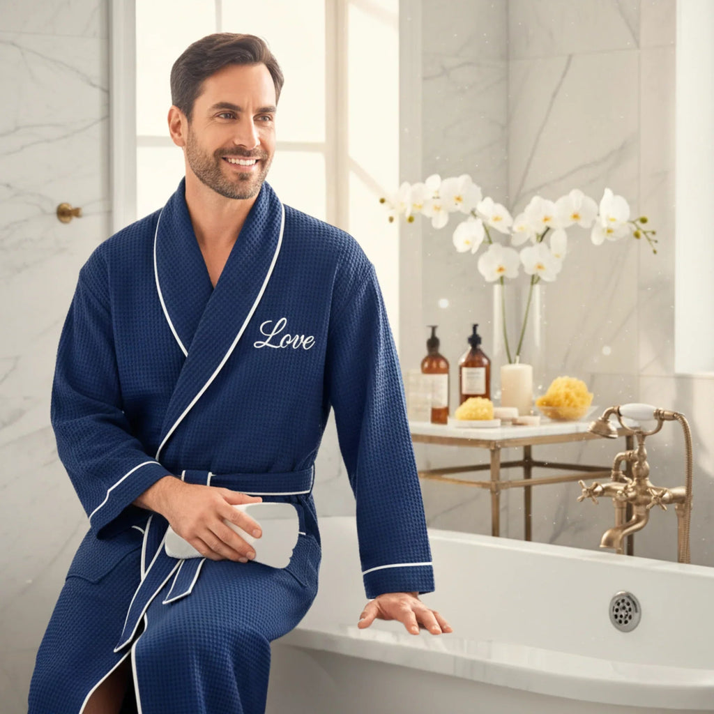 Premium Waffle Piping Robe for Men - Che Cose Belle