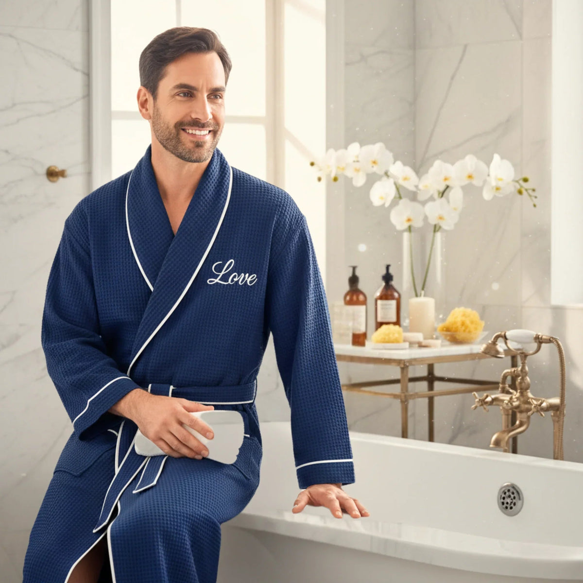 Premium Waffle Piping Robe for Men - Che Cose Belle