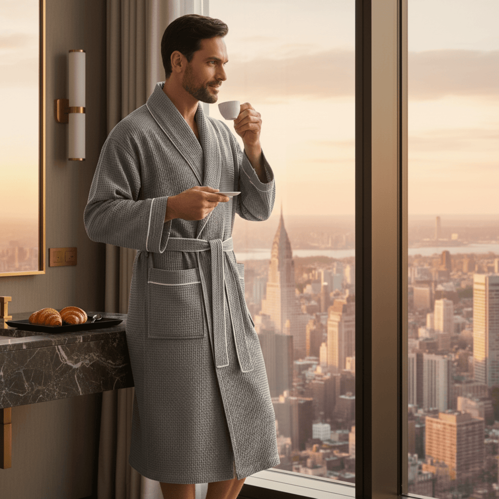 Premium Waffle Piping Robe for Men - Che Cose Belle