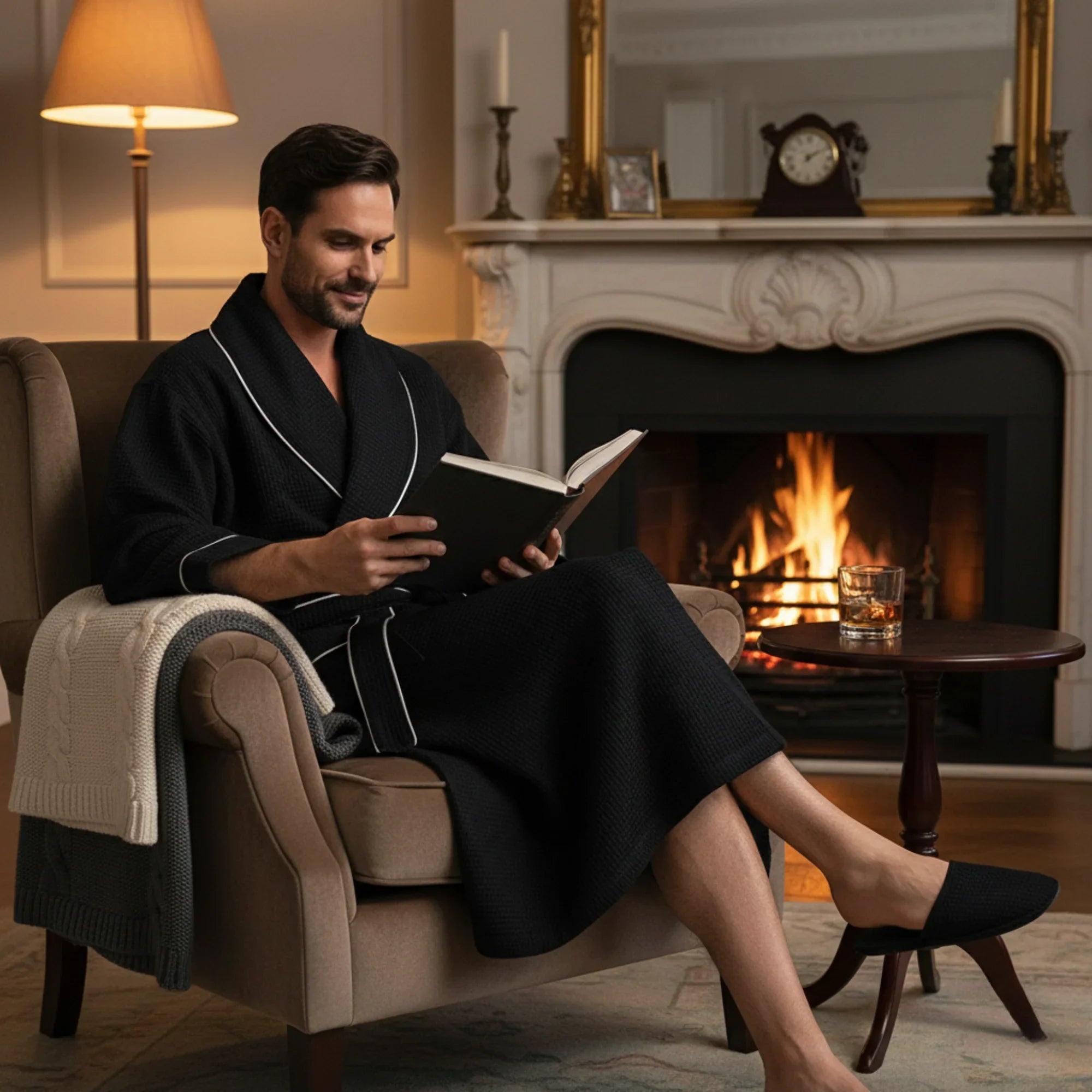 Premium Waffle Piping Robe for Men - Che Cose Belle
