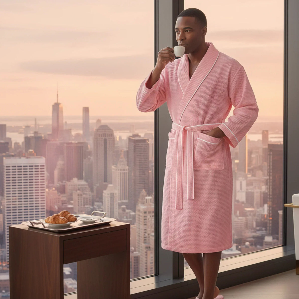 Premium Waffle Piping Robe for Men - Che Cose Belle