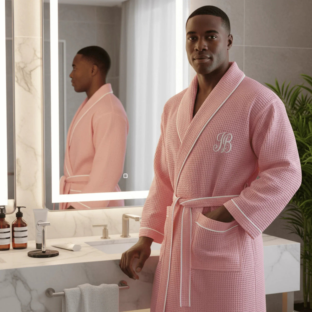 Premium Waffle Piping Robe for Men - Che Cose Belle