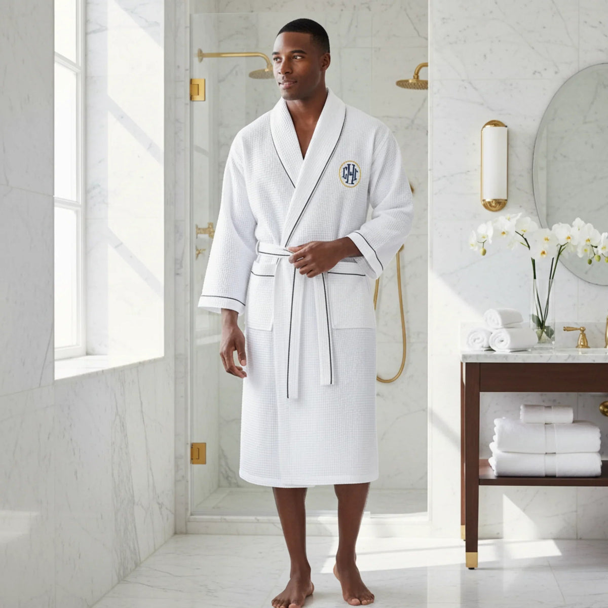 Premium Waffle Piping Robe for Men - Che Cose Belle
