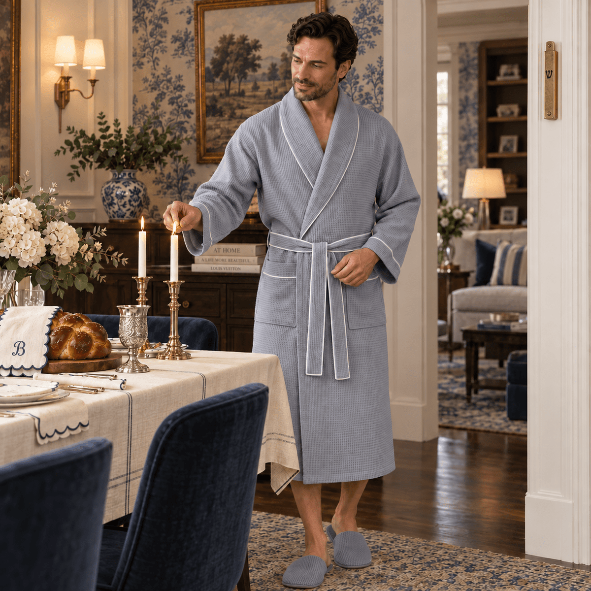 Premium Waffle Piping Robe for Men - Che Cose Belle