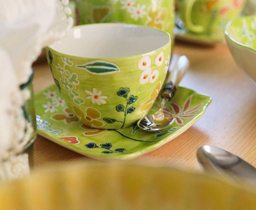 Primavera Hand painted Stoneware Latte Mugs Set, Set of 4 - Che Cose Belle
