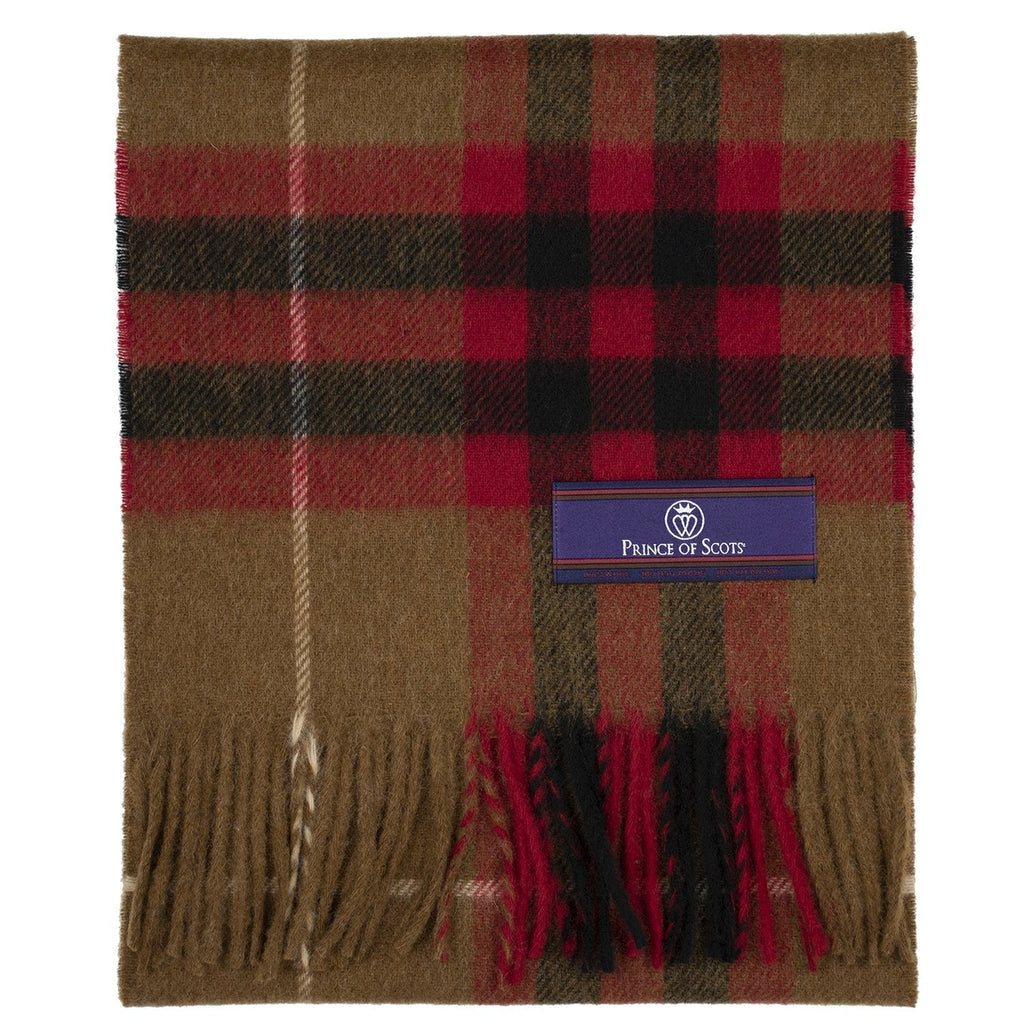 Prince of Scots Heritage Plaid Fringed Merino Wool Scarf (Cambridge Camel) - Che Cose Belle