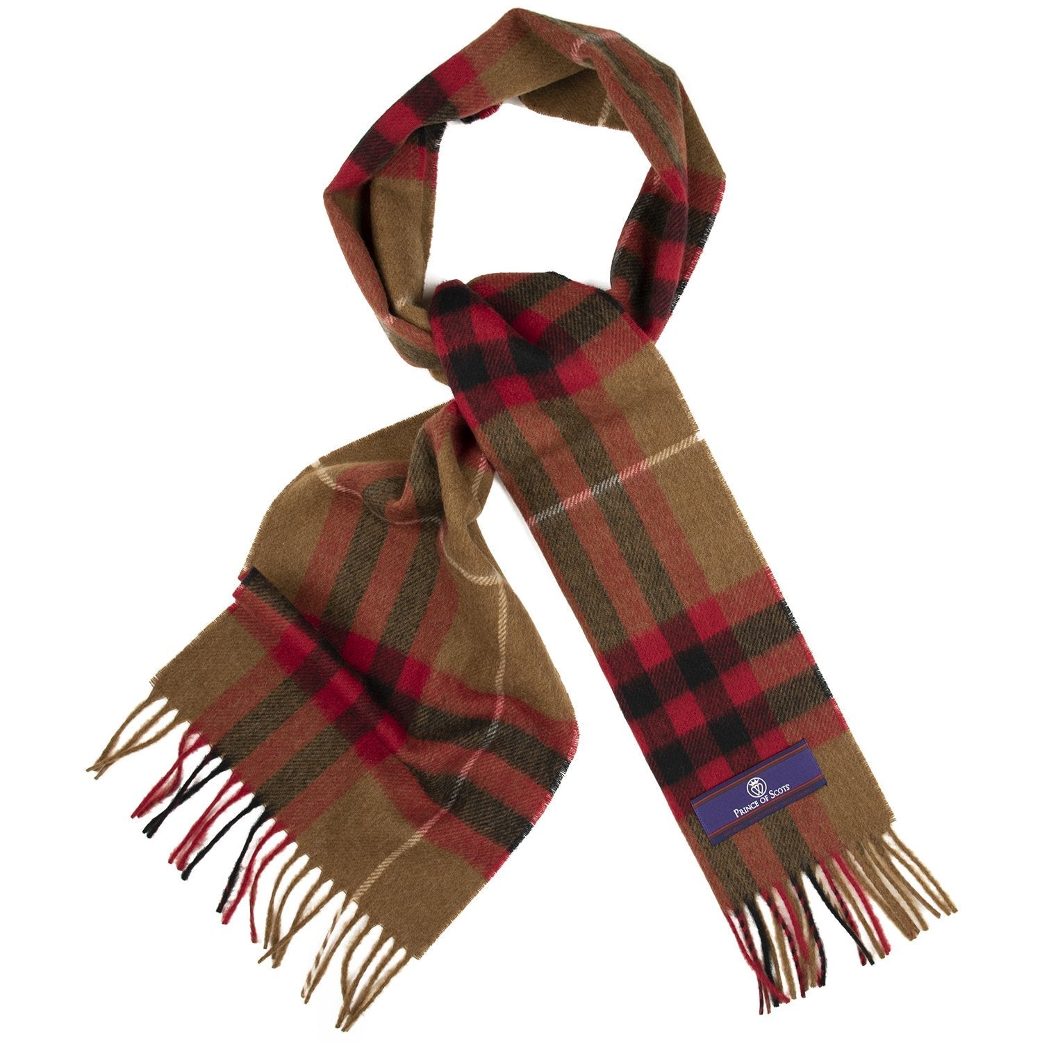 Prince of Scots Heritage Plaid Fringed Merino Wool Scarf (Cambridge Camel) - Che Cose Belle