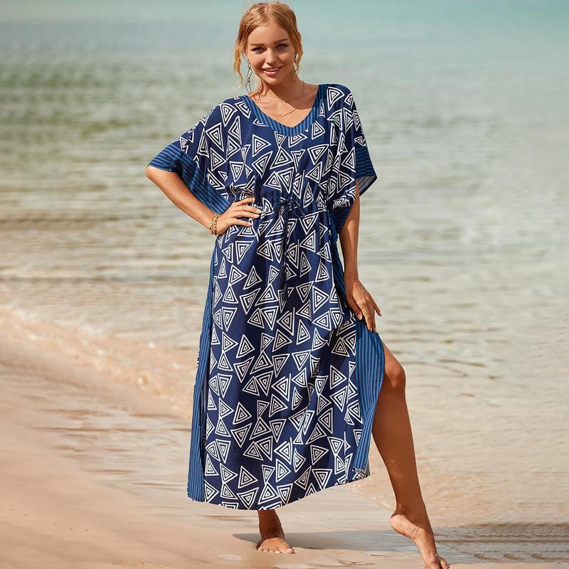 Printed Beach Cover-Up Maxi Dress ¨C Vacation Bikini Kimono, Sun Protection Long Dress - Che Cose Belle