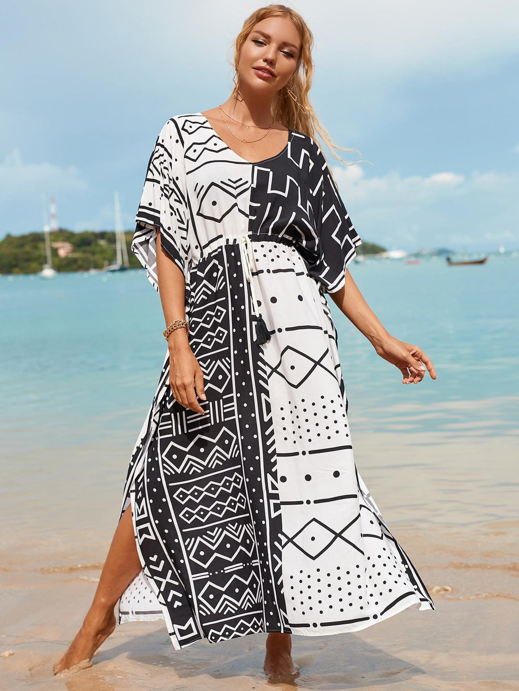 Printed Beach Cover-Up Maxi Dress ¨C Vacation Bikini Kimono, Sun Protection Long Dress - Che Cose Belle