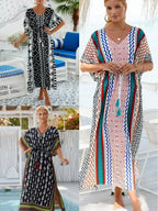 Printed Beach Cover-Up Maxi Dress ¨C Vacation Bikini Kimono, Sun Protection Long Dress - Che Cose Belle