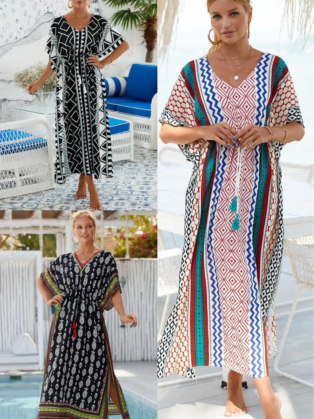 Printed Beach Cover-Up Maxi Dress ¨C Vacation Bikini Kimono, Sun Protection Long Dress - Che Cose Belle
