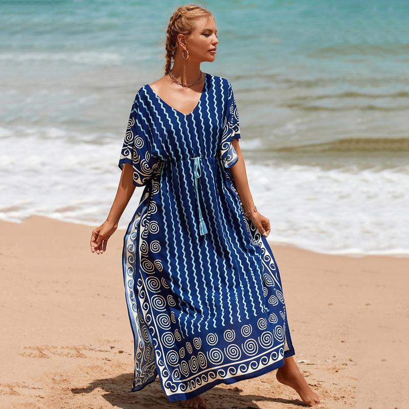 Printed Beach Cover-Up Maxi Dress ¨C Vacation Bikini Kimono, Sun Protection Long Dress - Che Cose Belle