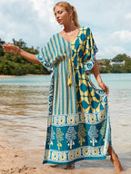 Printed Beach Cover-Up Maxi Dress ¨C Vacation Bikini Kimono, Sun Protection Long Dress - Che Cose Belle