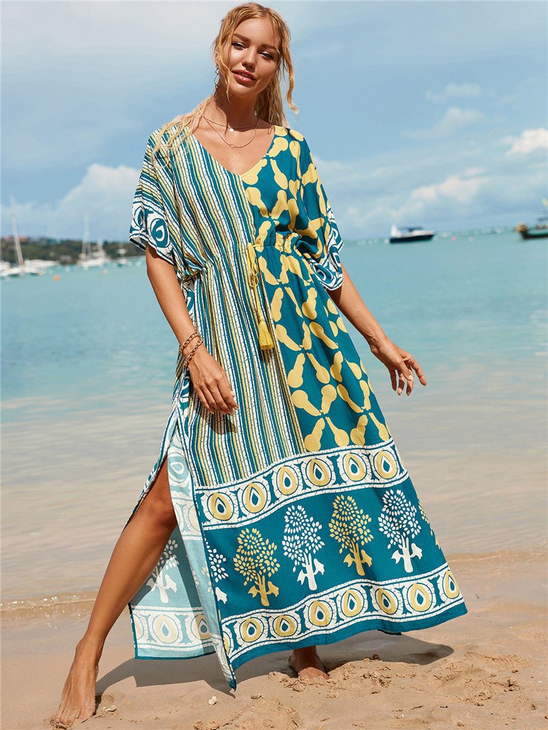 Printed Beach Cover-Up Maxi Dress ¨C Vacation Bikini Kimono, Sun Protection Long Dress - Che Cose Belle