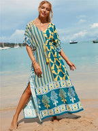 Printed Beach Cover-Up Maxi Dress ¨C Vacation Bikini Kimono, Sun Protection Long Dress - Che Cose Belle