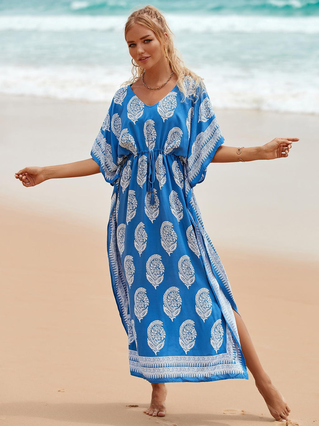 Printed Beach Cover-Up Maxi Dress ¨C Vacation Bikini Kimono, Sun Protection Long Dress - Che Cose Belle