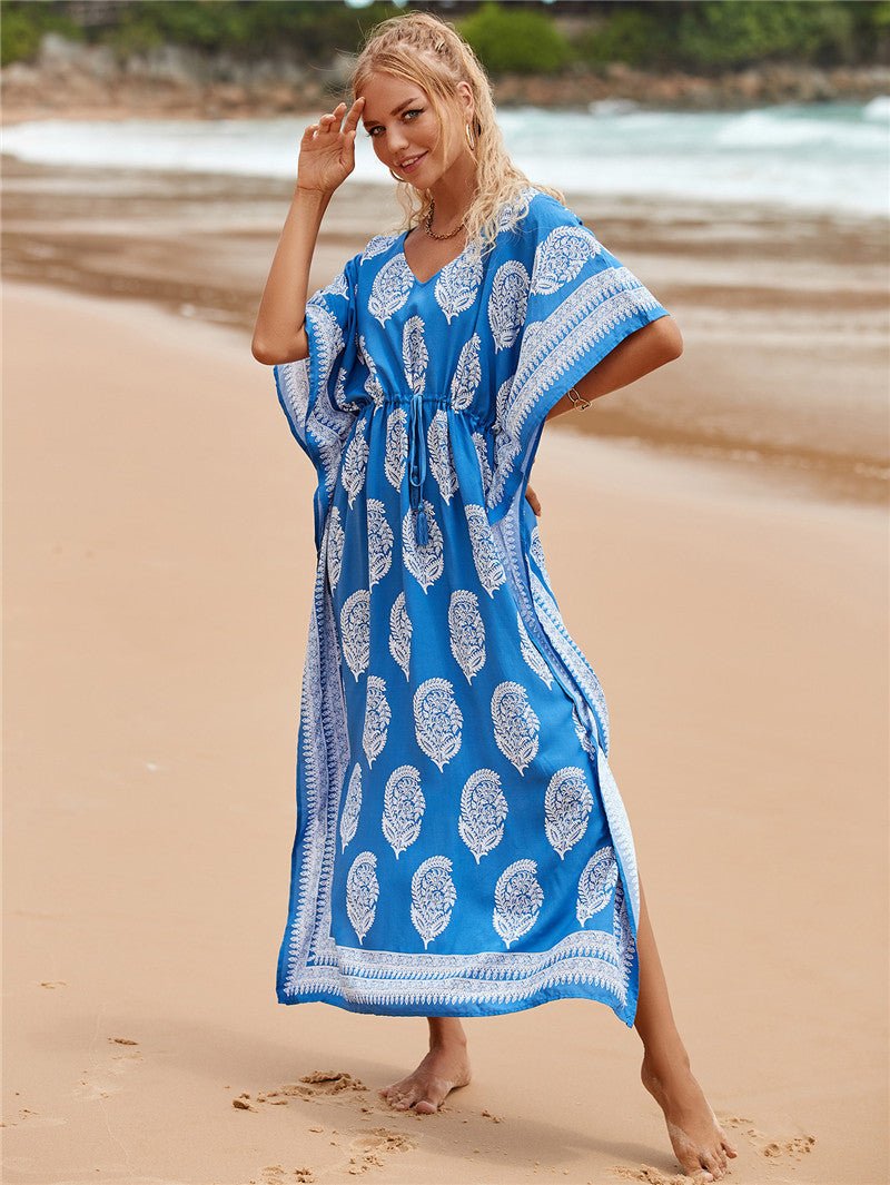 Printed Beach Cover-Up Maxi Dress ¨C Vacation Bikini Kimono, Sun Protection Long Dress - Che Cose Belle