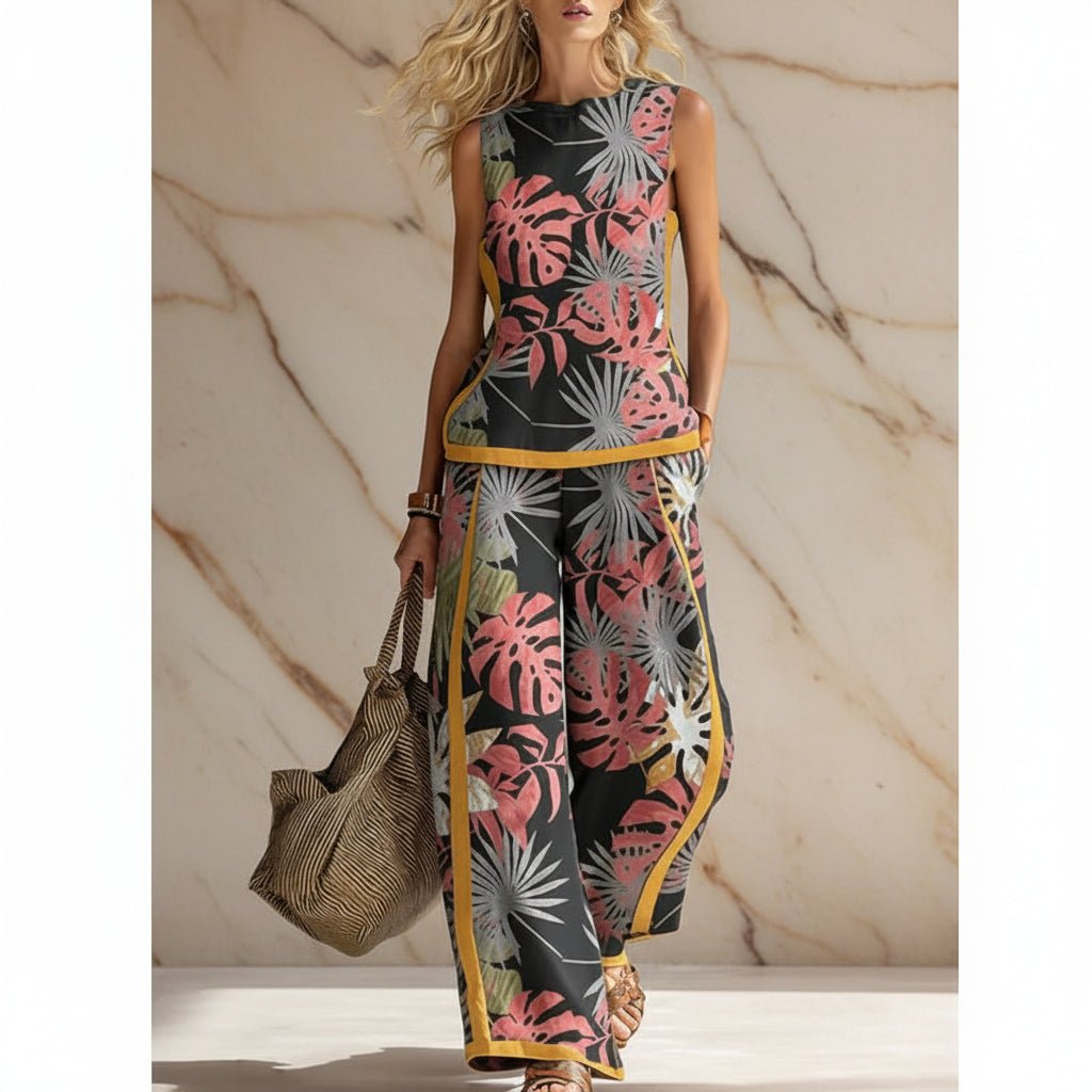 Printed Retro Sleeveless Top & Wide-Leg Pants Set | 12 Prints S–5XL - Che Cose Belle