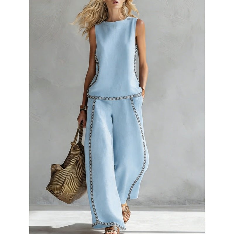 Printed Retro Sleeveless Top & Wide-Leg Pants Set | 12 Prints S–5XL - Che Cose Belle