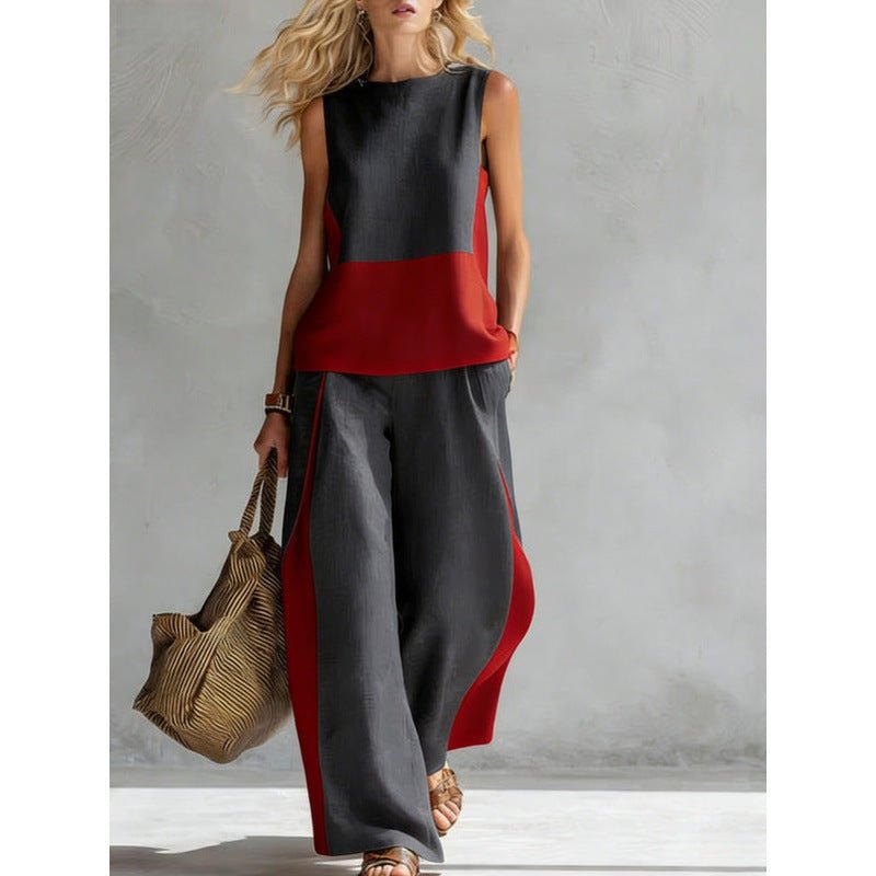 Printed Retro Sleeveless Top & Wide-Leg Pants Set | 12 Prints S–5XL - Che Cose Belle
