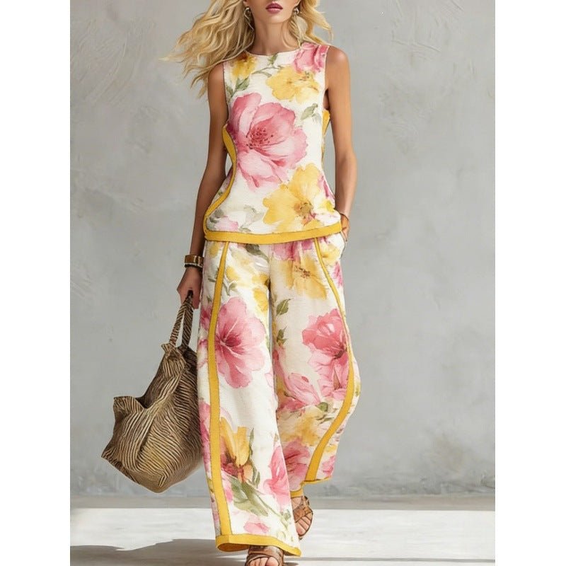 Printed Retro Sleeveless Top & Wide-Leg Pants Set | 12 Prints S–5XL - Che Cose Belle