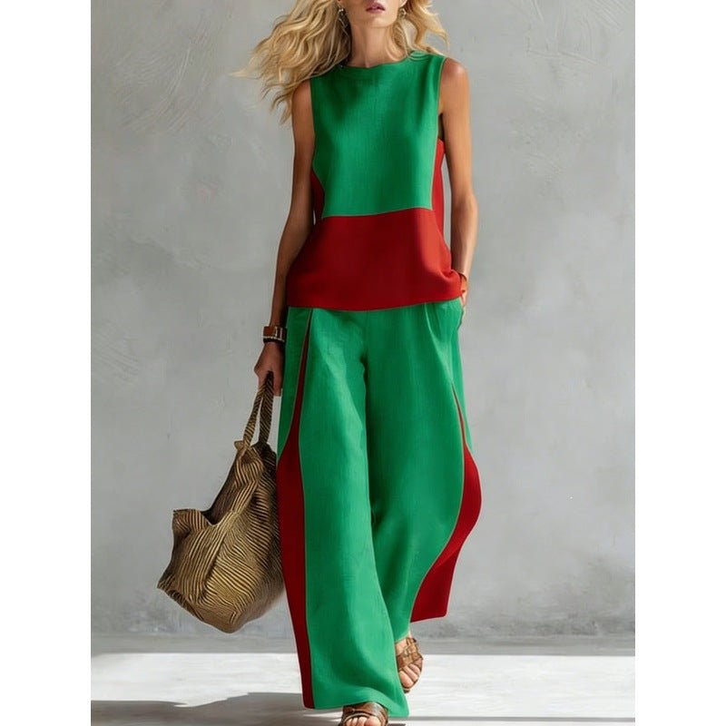 Printed Retro Sleeveless Top & Wide-Leg Pants Set | 12 Prints S–5XL - Che Cose Belle