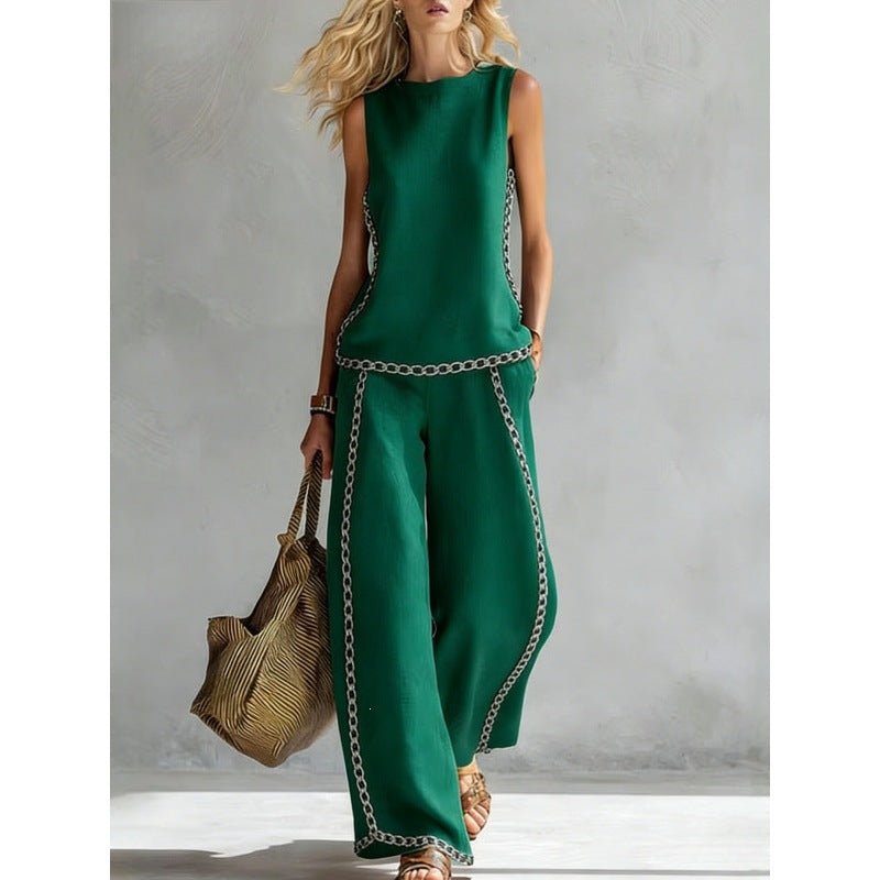 Printed Retro Sleeveless Top & Wide-Leg Pants Set | 12 Prints S–5XL - Che Cose Belle