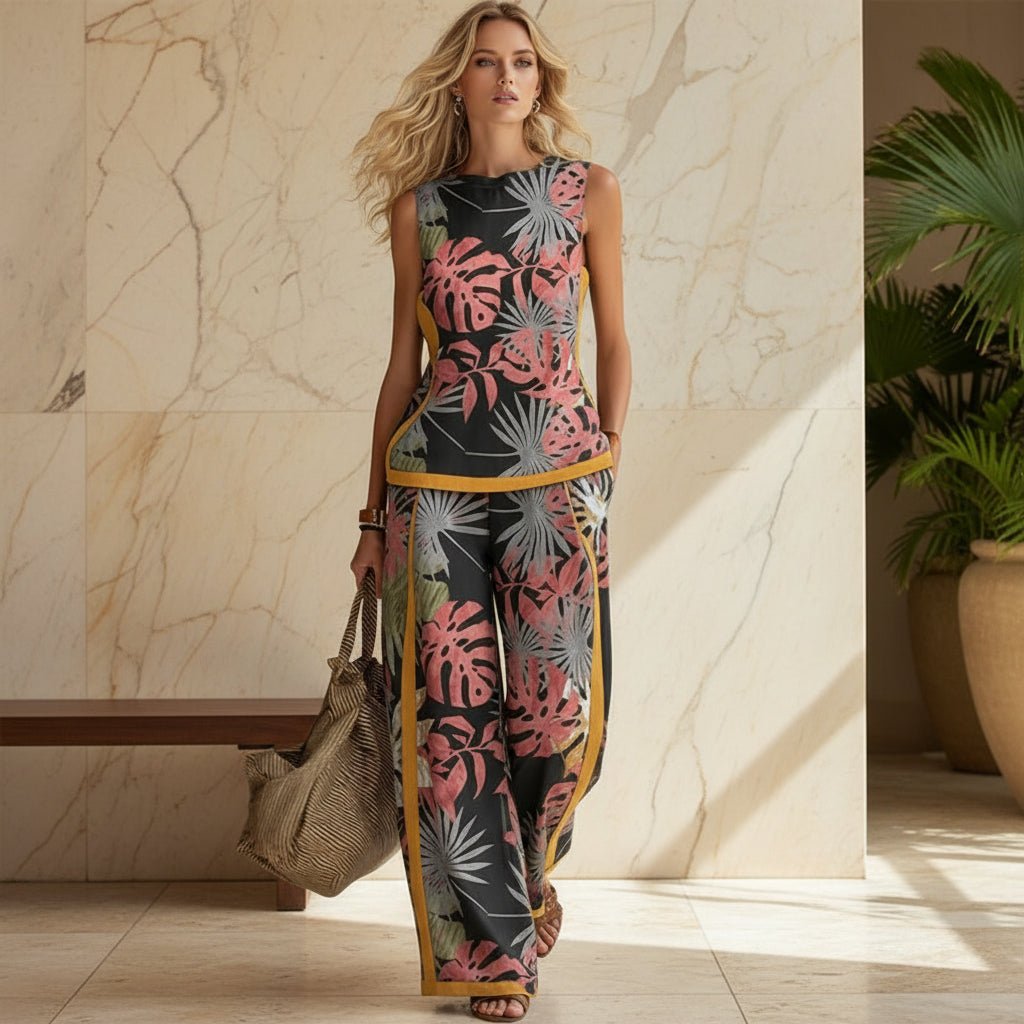 Printed Retro Sleeveless Top & Wide-Leg Pants Set | 12 Prints S–5XL - Che Cose Belle