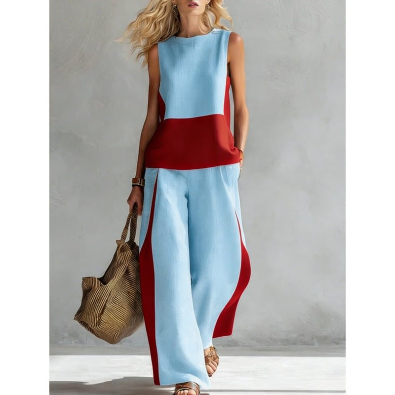 Printed Retro Sleeveless Top & Wide-Leg Pants Set | 12 Prints S–5XL - Che Cose Belle