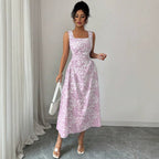 Printed Square Collar Dress Summer Slim Fit Slimming Floral Dress Women Wear - Che Cose Belle